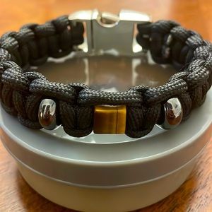 New handmade men black bracelet 7 1/4” with silver buckle